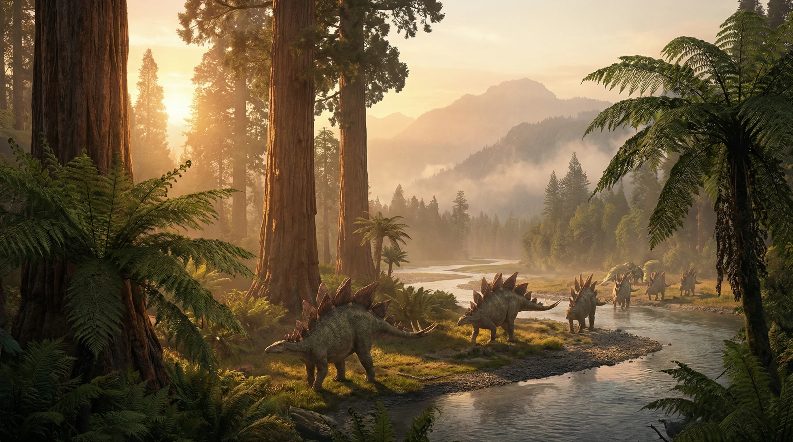 史前黄昏中漫步的剑龙群，侏罗纪棋牌探险营 凤凰棋牌 摄影展作品