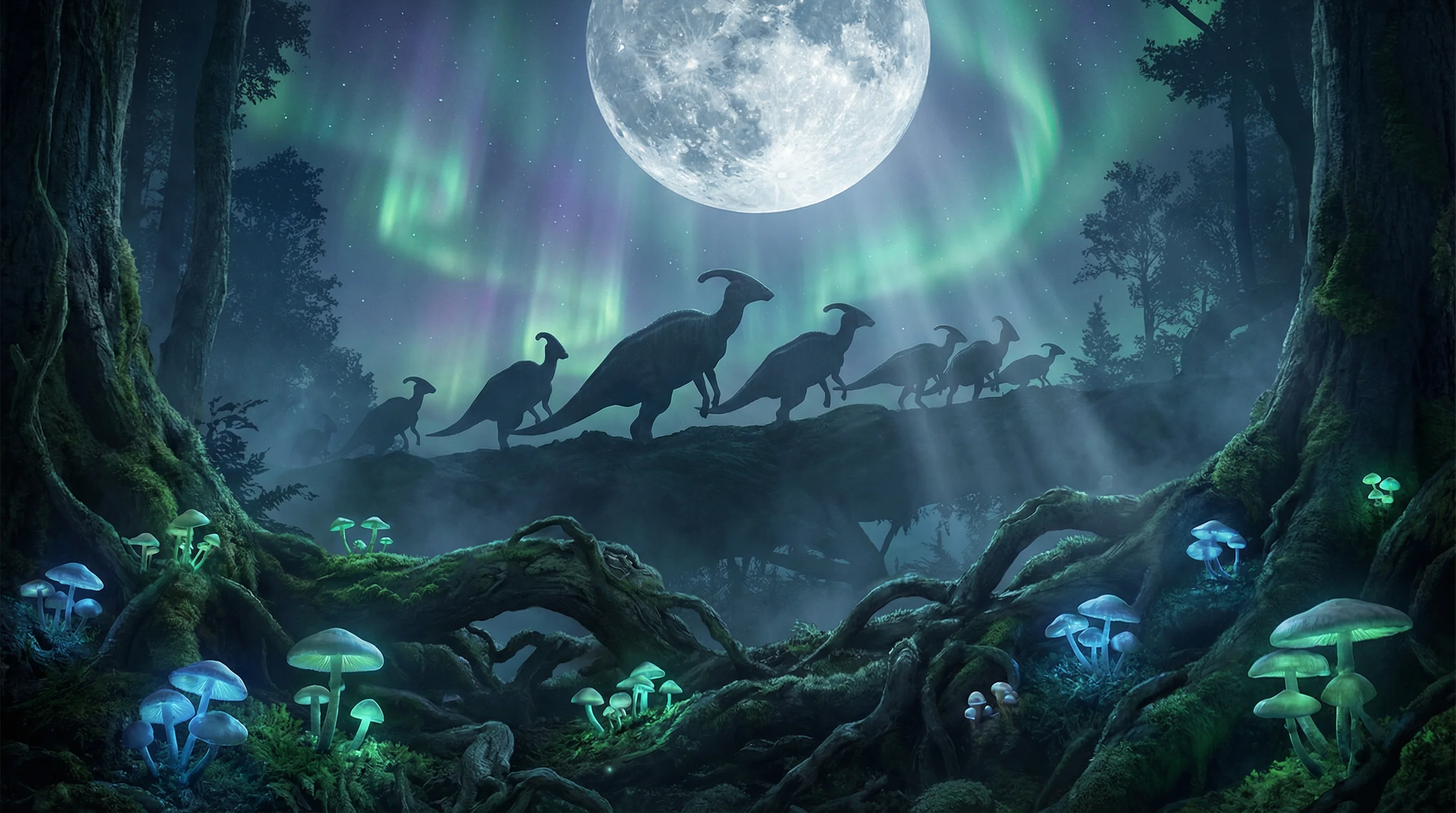 月光下的副栉龙剪影，侏罗纪棋牌探险营 凤凰棋牌 摄影展作品